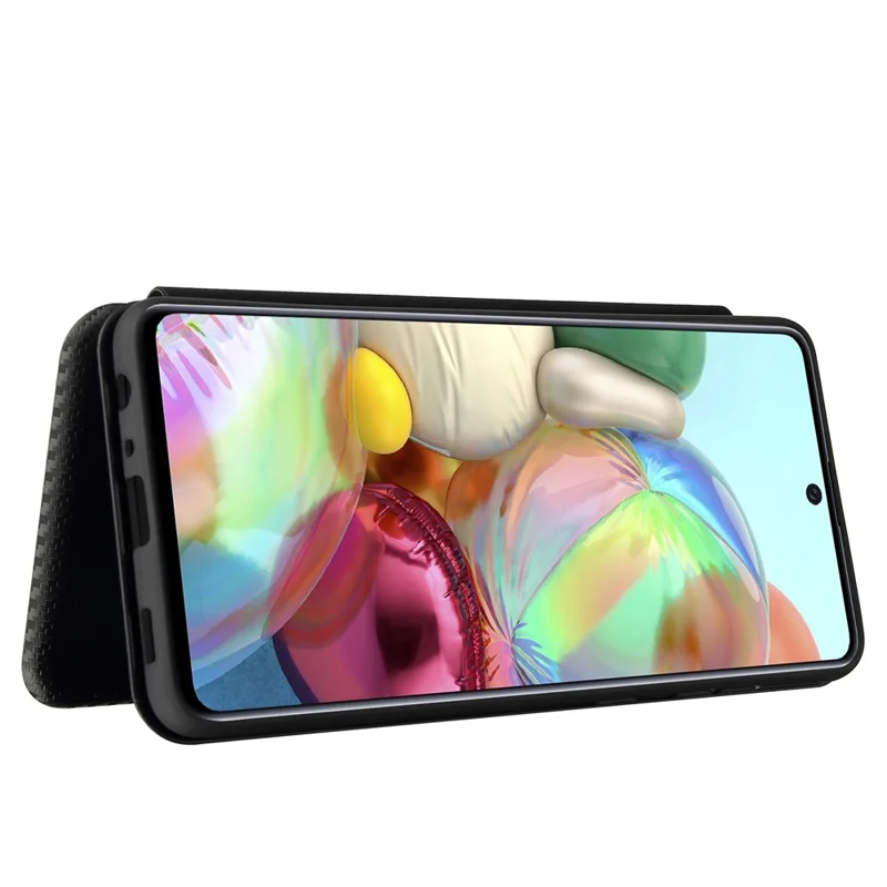 For Samsung Galaxy A72 5G Leather Phone Case Carbon Fiber Flip Cover with Card Holder Auto-absorbed Cover Case - Black