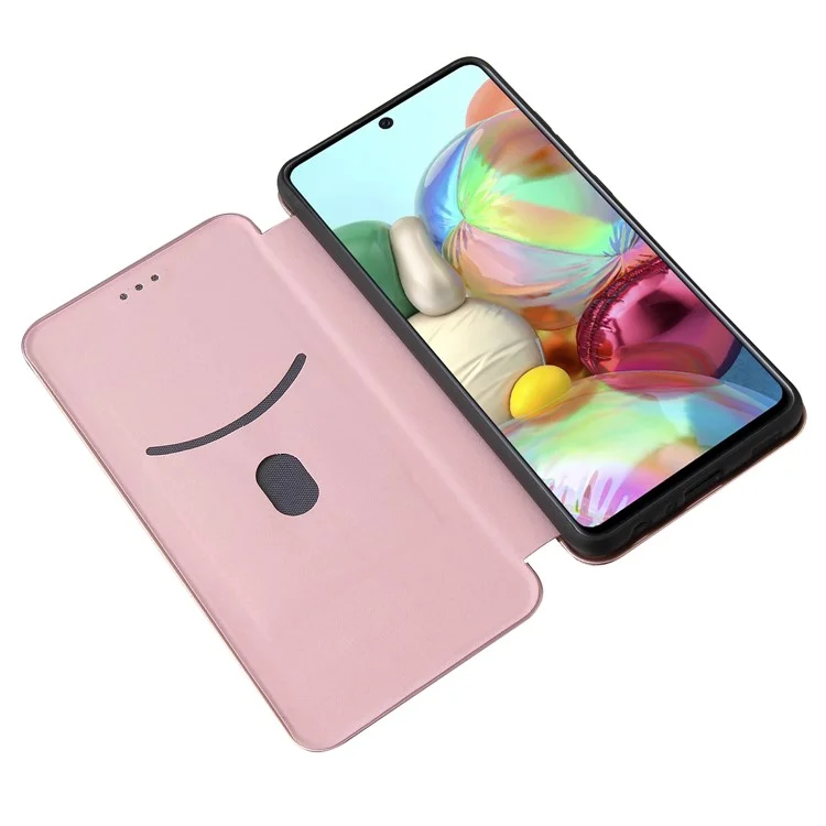 Pour Samsung Galaxy A72 5G Étui téléphone en cuir Fibre de carbone Housse à clapet avec porte-cartes Housse absorbante - Or rose