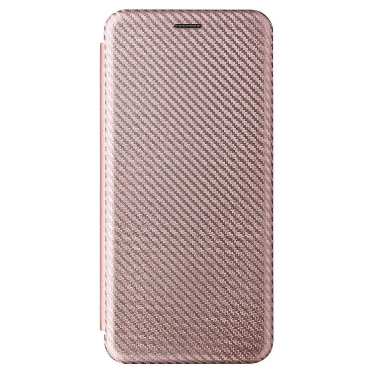 Pour Samsung Galaxy A72 5G Étui téléphone en cuir Fibre de carbone Housse à clapet avec porte-cartes Housse absorbante - Or rose