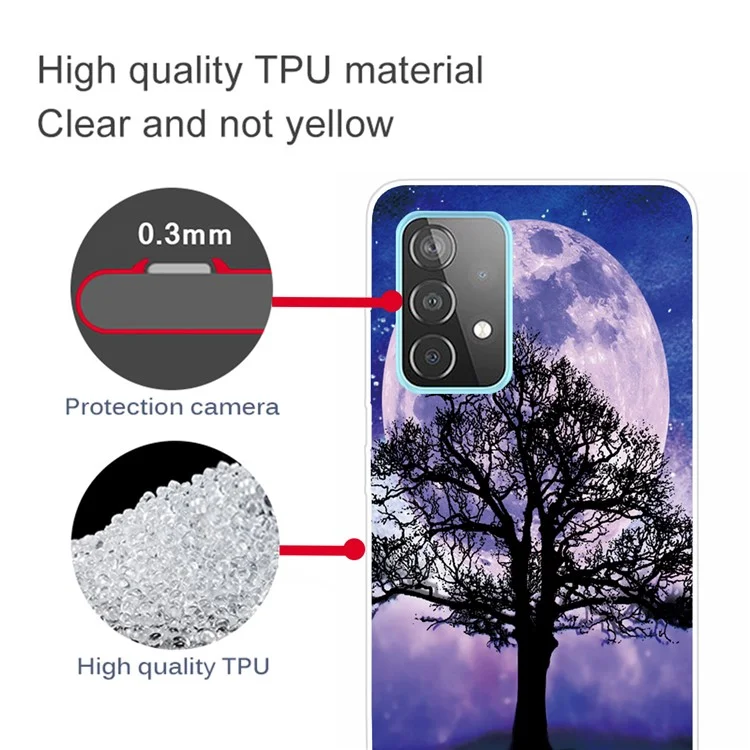 Custodia per telefono Ultra Clear TPU con stampa di animali per Samsung Galaxy A32 5G/M32 5G - Albero/Luna