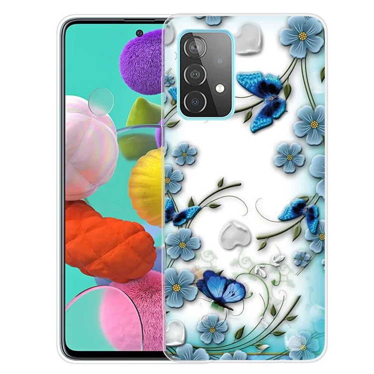 Pattern Printing Flexible TPU Phone Case for Samsung Galaxy A52 4G/5G / A52s 5G - Blue Butterfly and Flower