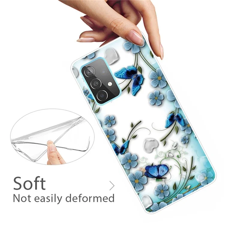 Pattern Printing Flexible TPU Phone Case for Samsung Galaxy A52 4G/5G / A52s 5G - Blue Butterfly and Flower