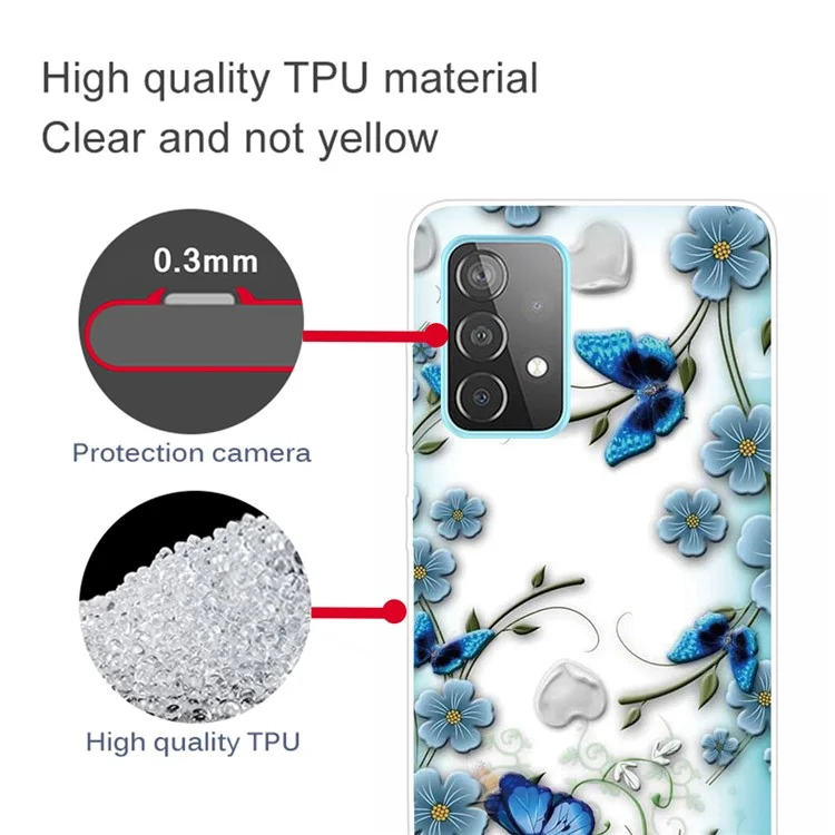 Pattern Printing Flexible TPU Phone Case for Samsung Galaxy A52 4G/5G / A52s 5G - Blue Butterfly and Flower