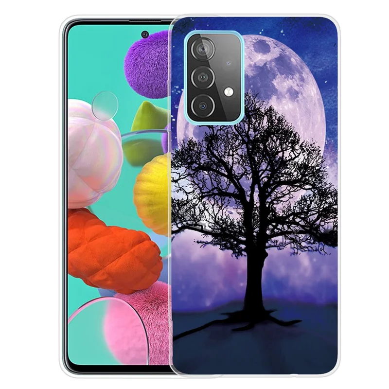 Animals Pattern Printing TPU Phone Protective Cover Case for Samsung Galaxy A52 4G/5G / A52s 5G - Tree/Moon