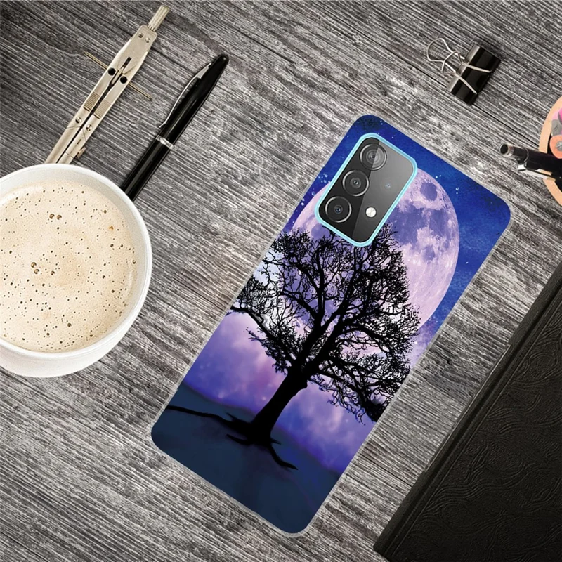 Animals Pattern Printing TPU Phone Protective Cover Case for Samsung Galaxy A52 4G/5G / A52s 5G - Tree/Moon