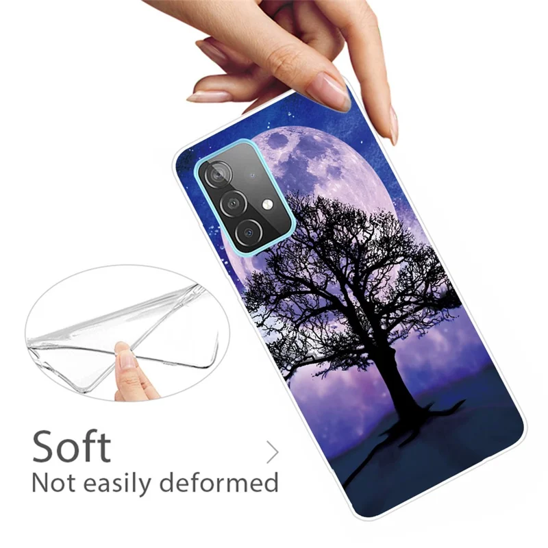 Animals Pattern Printing TPU Phone Protective Cover Case for Samsung Galaxy A52 4G/5G / A52s 5G - Tree/Moon