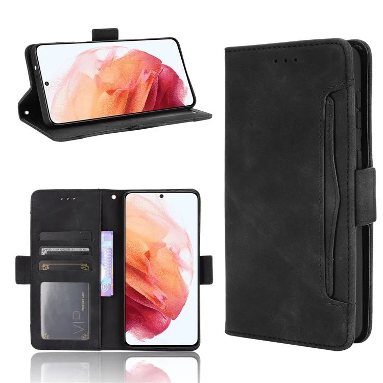 Mehrfache Kartenfächer für Samsung Galaxy S21 4G/5G Schutzhülle Stand Ledertasche - Schwarz