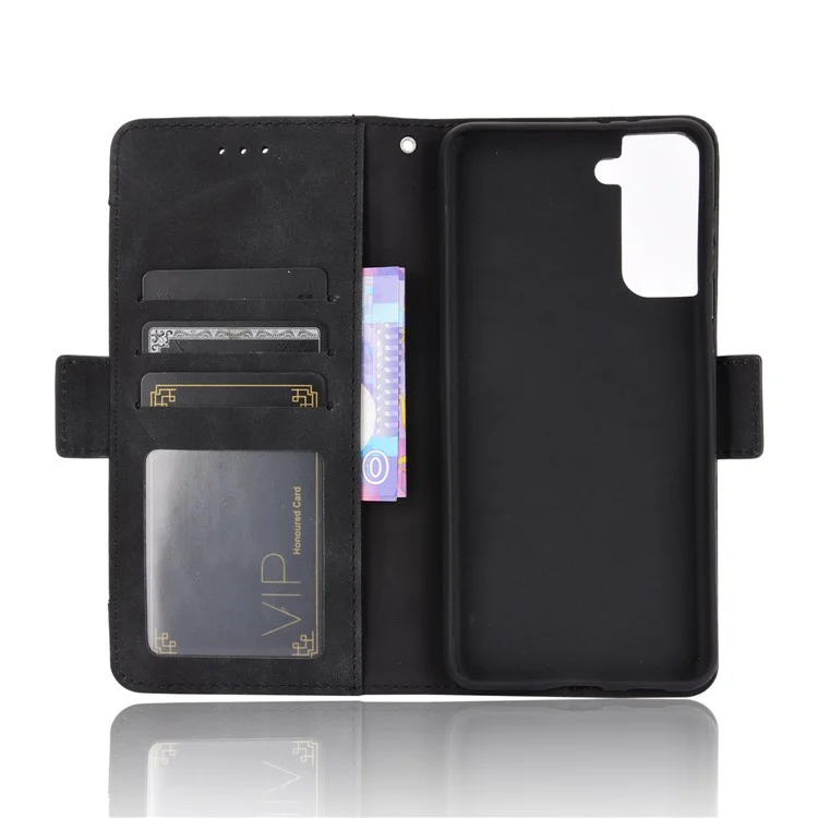 Mehrfache Kartenfächer für Samsung Galaxy S21 4G/5G Schutzhülle Stand Ledertasche - Schwarz
