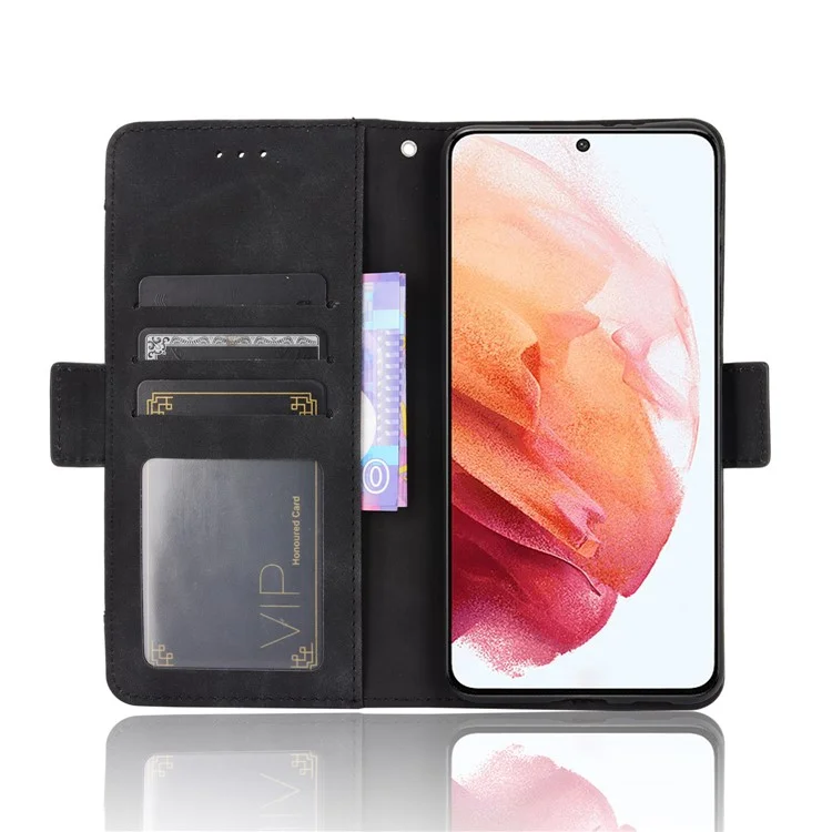 Mehrfache Kartenfächer für Samsung Galaxy S21 4G/5G Schutzhülle Stand Ledertasche - Schwarz