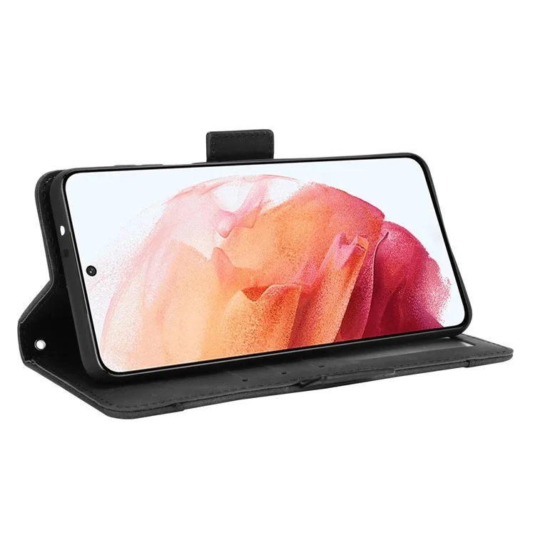 Mehrere Kartensteckplätze Für Samsung Galaxy S21 4G/5G Protective Cover Stand Ledertasche - Schwarz