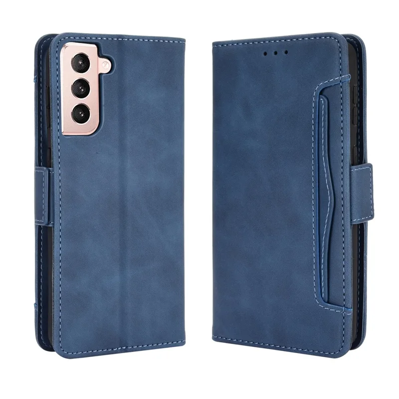 Multiple Card Slots for Samsung Galaxy S21 4G/5G Protective Cover Stand Leather Case - Blue