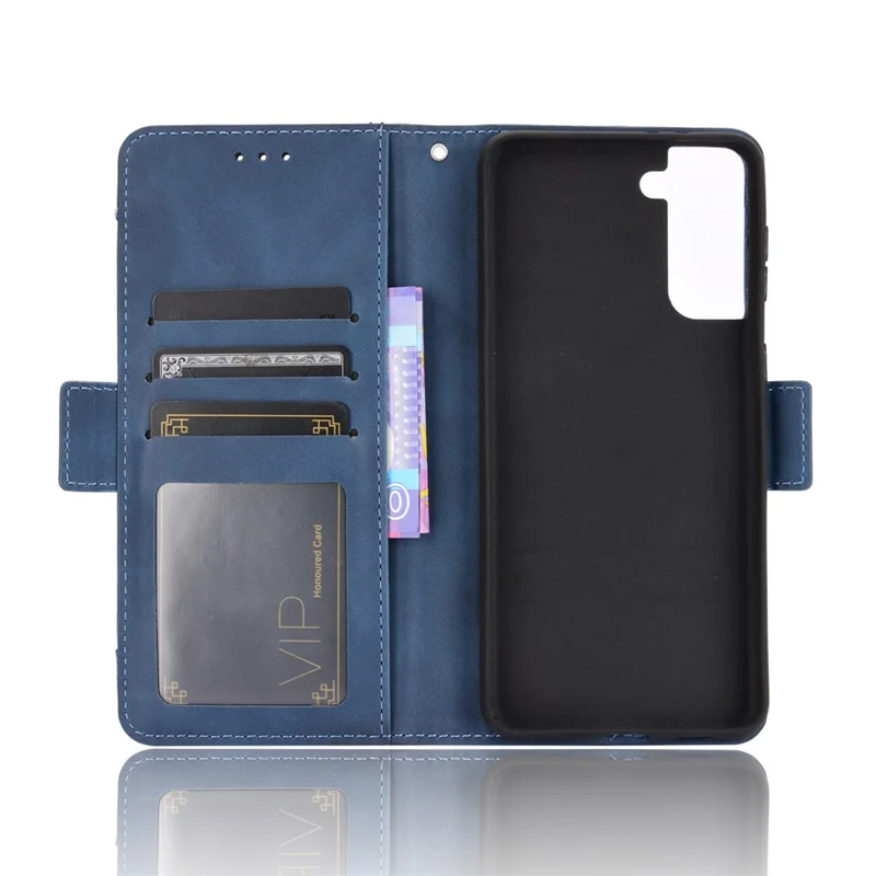 Multiple Card Slots for Samsung Galaxy S21 4G/5G Protective Cover Stand Leather Case - Blue