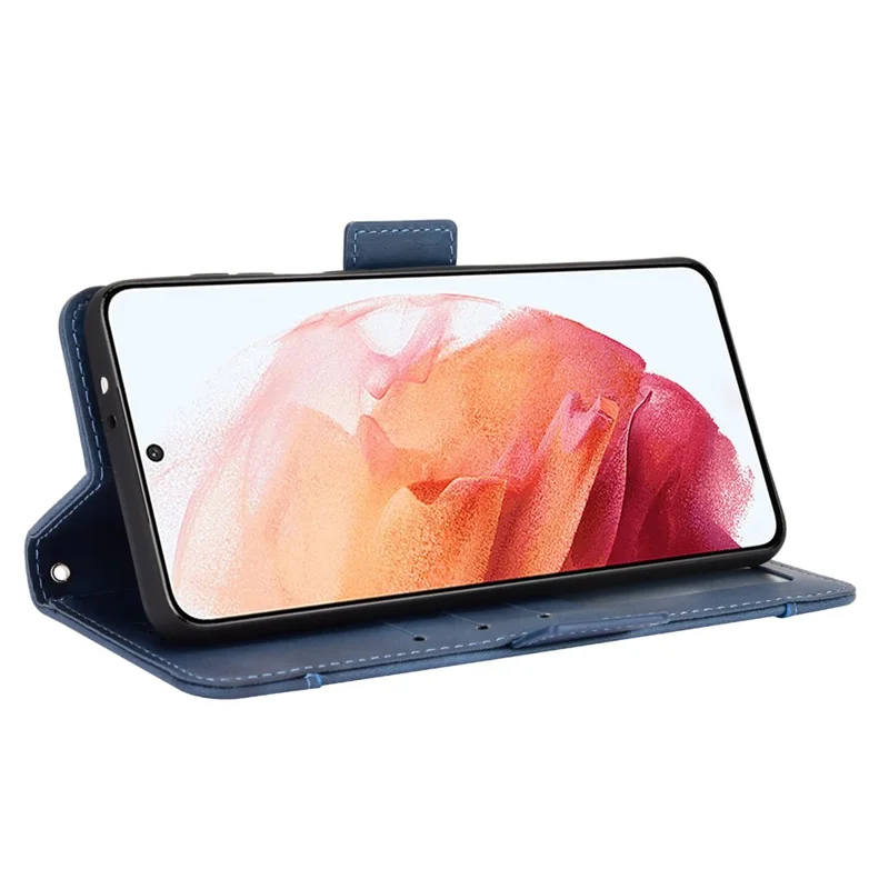 Multiple Card Slots for Samsung Galaxy S21 4G/5G Protective Cover Stand Leather Case - Blue