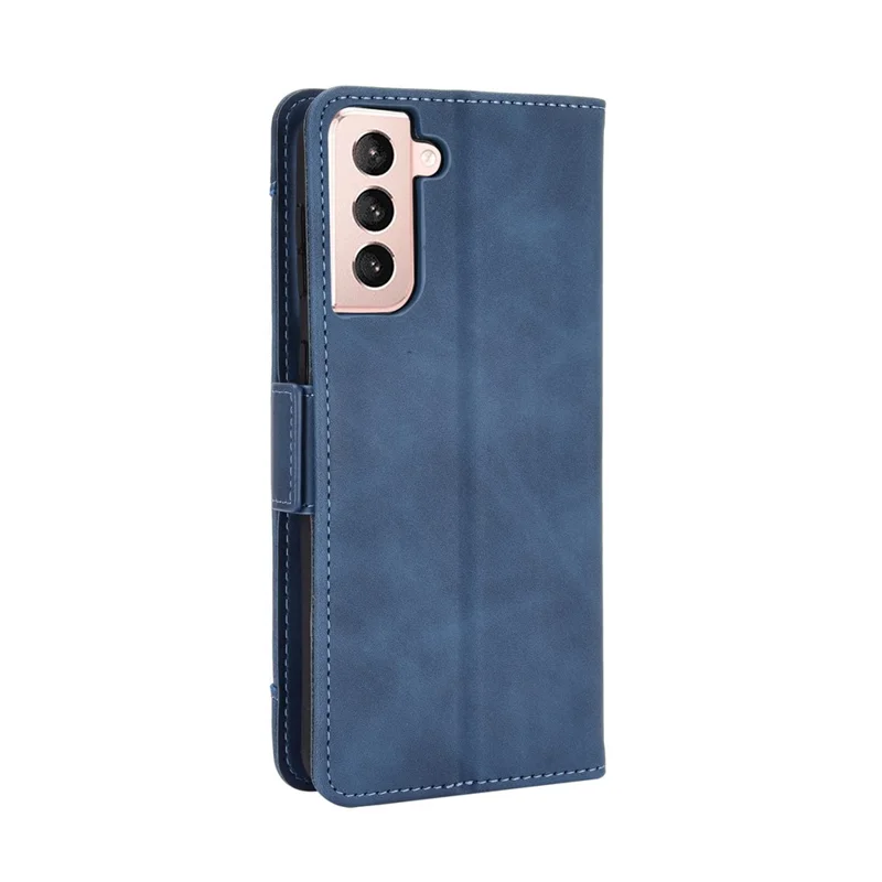 Multiple Card Slots for Samsung Galaxy S21 4G/5G Protective Cover Stand Leather Case - Blue