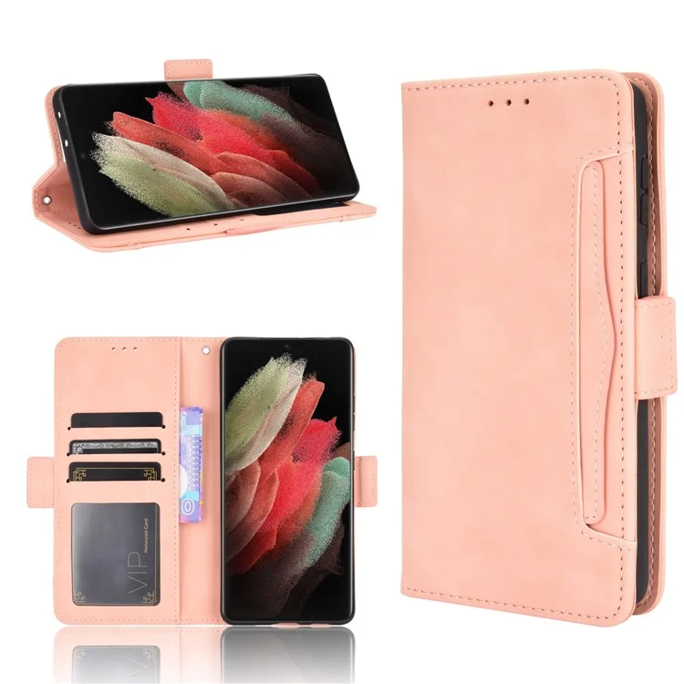 Custodia in pelle multipli alloggi per Samsung Galaxy S21 Ultra 5G - Rosa