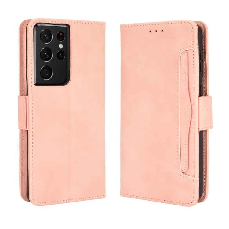 Custodia in pelle multipli alloggi per Samsung Galaxy S21 Ultra 5G - Rosa