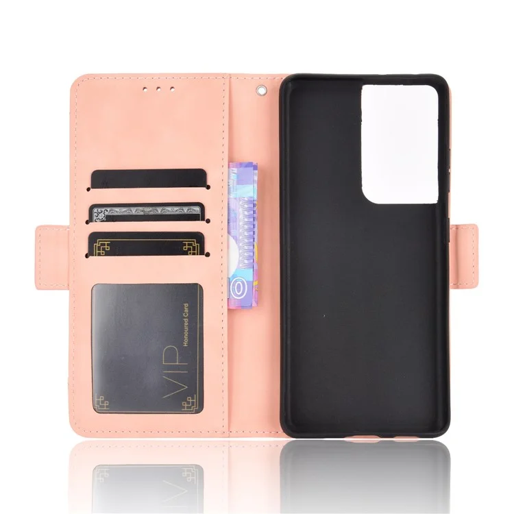 Custodia in pelle multipli alloggi per Samsung Galaxy S21 Ultra 5G - Rosa
