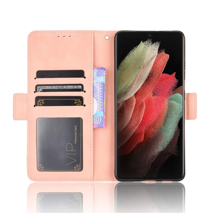 Custodia in pelle multipli alloggi per Samsung Galaxy S21 Ultra 5G - Rosa