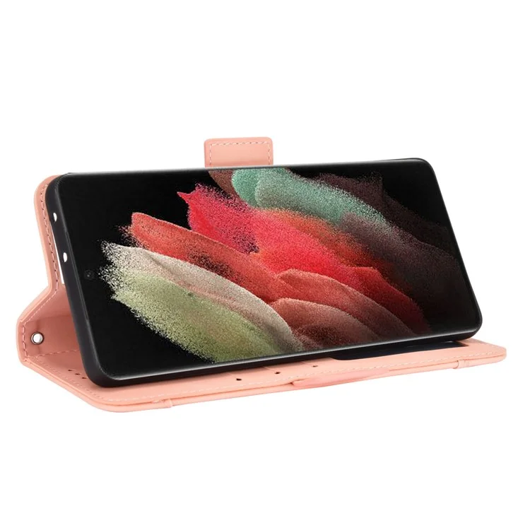 Custodia in pelle multipli alloggi per Samsung Galaxy S21 Ultra 5G - Rosa