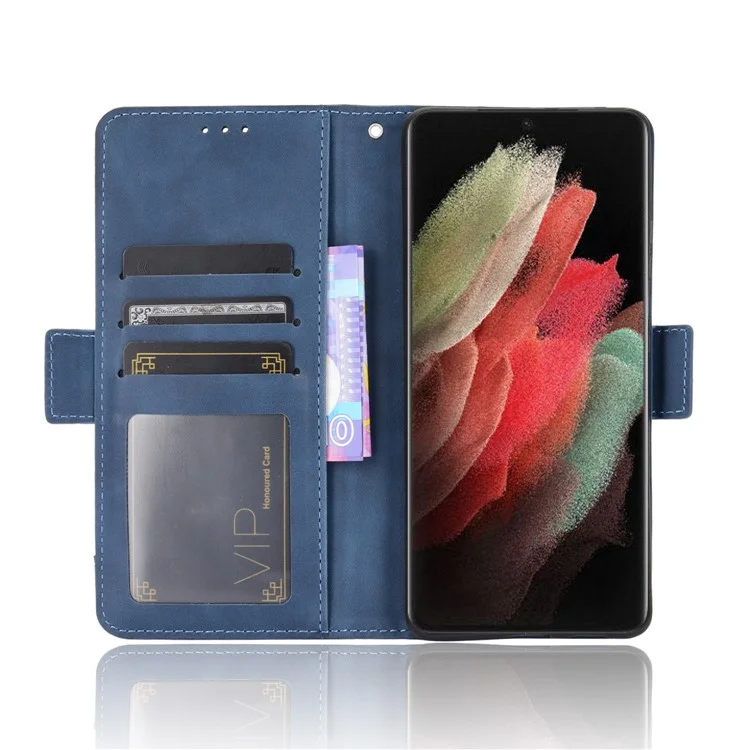 Funda con múltiples ranuras para tarjetas para Samsung Galaxy S21 Ultra 5G, funda de piel protectora - Azul