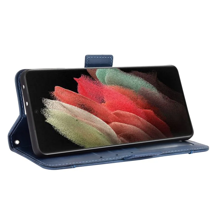 Funda con múltiples ranuras para tarjetas para Samsung Galaxy S21 Ultra 5G, funda de piel protectora - Azul