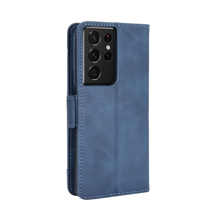 Funda con múltiples ranuras para tarjetas para Samsung Galaxy S21 Ultra 5G, funda de piel protectora - Azul