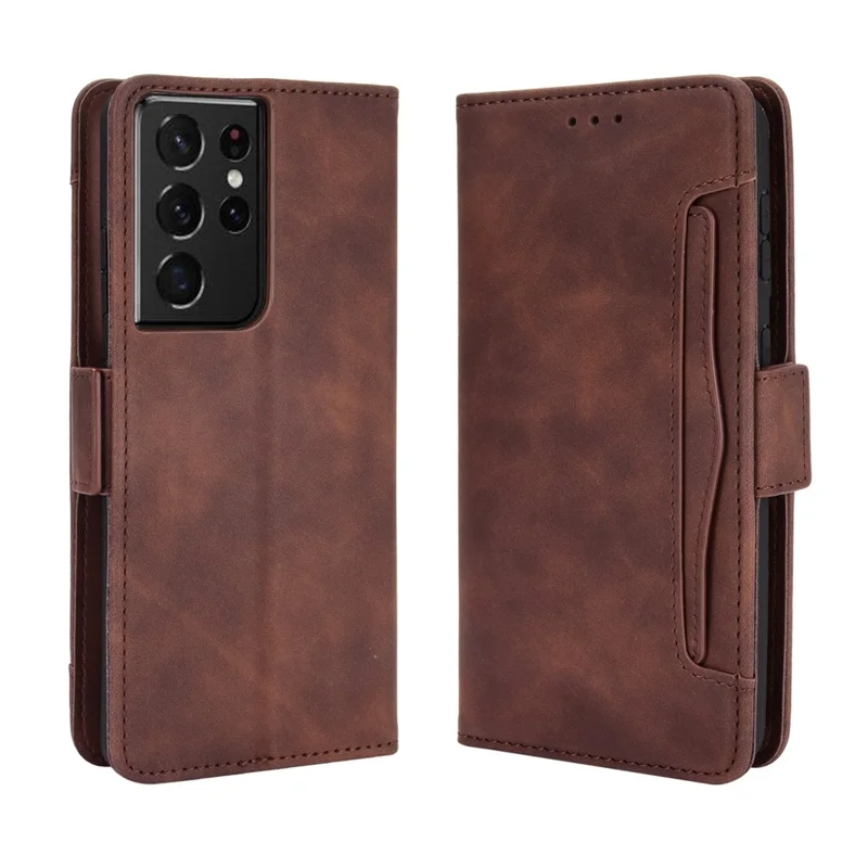 Multiple Card Slots Shell for Samsung Galaxy S21 Ultra 5G Cover Leather Protective Case - Brown