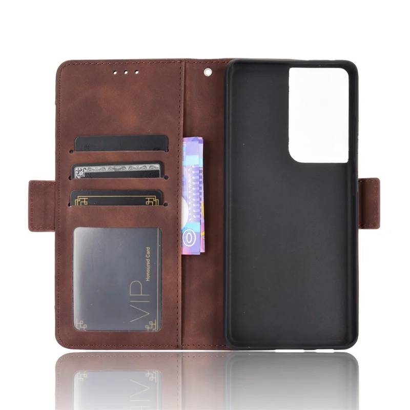 Multiple Card Slots Shell for Samsung Galaxy S21 Ultra 5G Cover Leather Protective Case - Brown