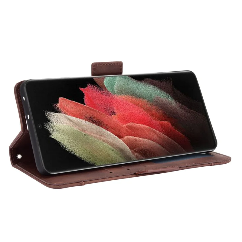 Multiple Card Slots Shell for Samsung Galaxy S21 Ultra 5G Cover Leather Protective Case - Brown