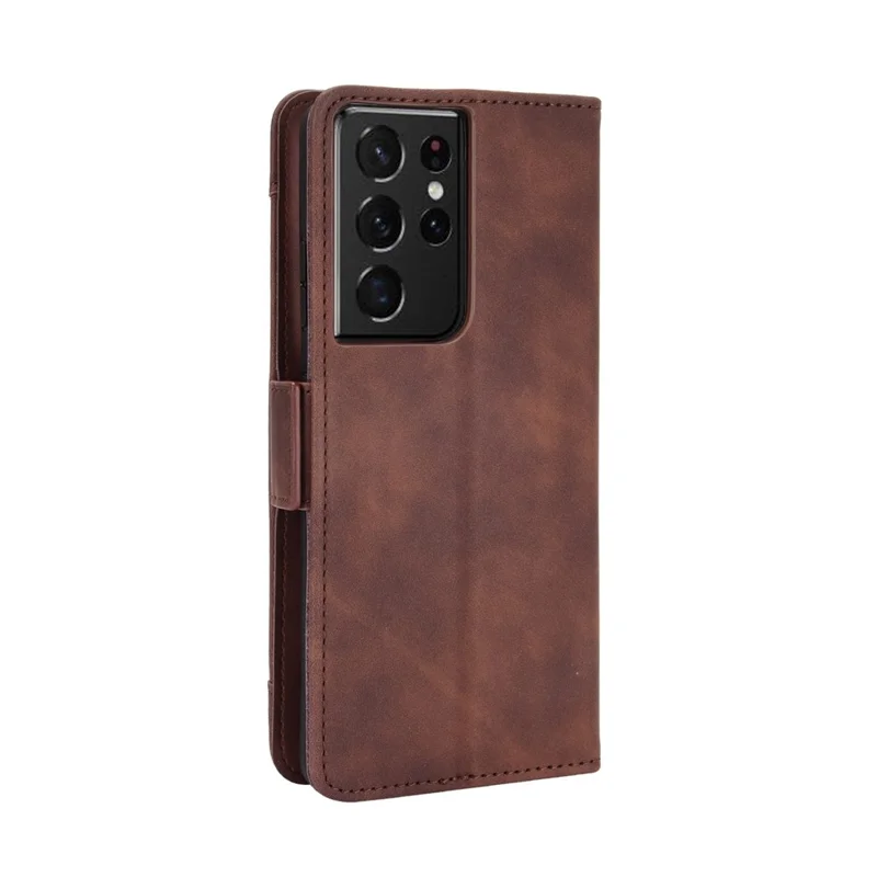 Multiple Card Slots Shell for Samsung Galaxy S21 Ultra 5G Cover Leather Protective Case - Brown