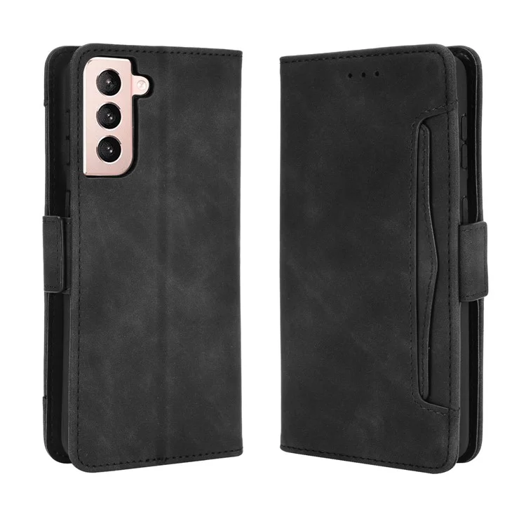 Multiple Card Slots Stand for Samsung Galaxy S21+ 5G Cover Leather Protective Case - Black