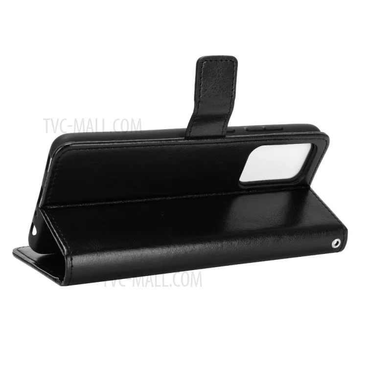 Wallet Stand Full Protection Crazy Horse Texture Leather Shell für Samsung Galaxy A72 4G/5G - Schwarz