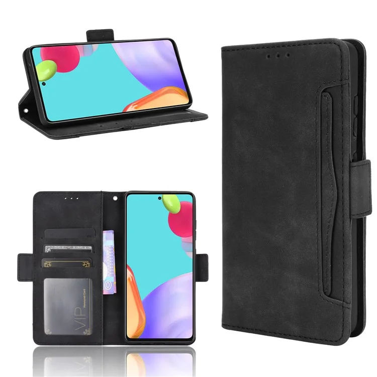 Multiple Card Slots Leather Wallet Protective Case for Samsung Galaxy A72 4G/5G Adjustable Stand Cover - Black