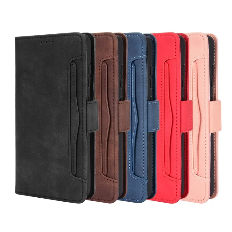 Multiple Card Slots Leather Wallet Protective Case for Samsung Galaxy A72 4G/5G Adjustable Stand Cover - Black