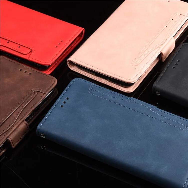 Multiple Card Slots Leather Wallet Protective Case for Samsung Galaxy A72 4G/5G Adjustable Stand Cover - Black