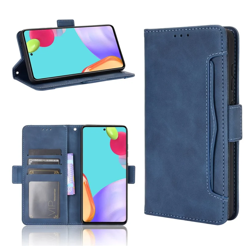 Multiple Card Slots Leather Wallet Protective Case for Samsung Galaxy A72 4G/5G Adjustable Stand Cover - Blue
