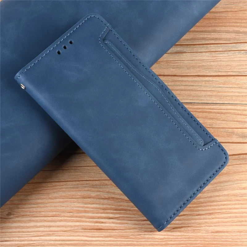 Multiple Card Slots Leather Wallet Protective Case for Samsung Galaxy A72 4G/5G Adjustable Stand Cover - Blue