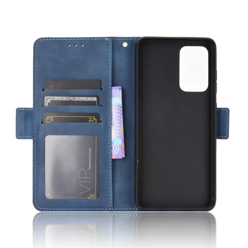 Multiple Card Slots Leather Wallet Protective Case for Samsung Galaxy A72 4G/5G Adjustable Stand Cover - Blue