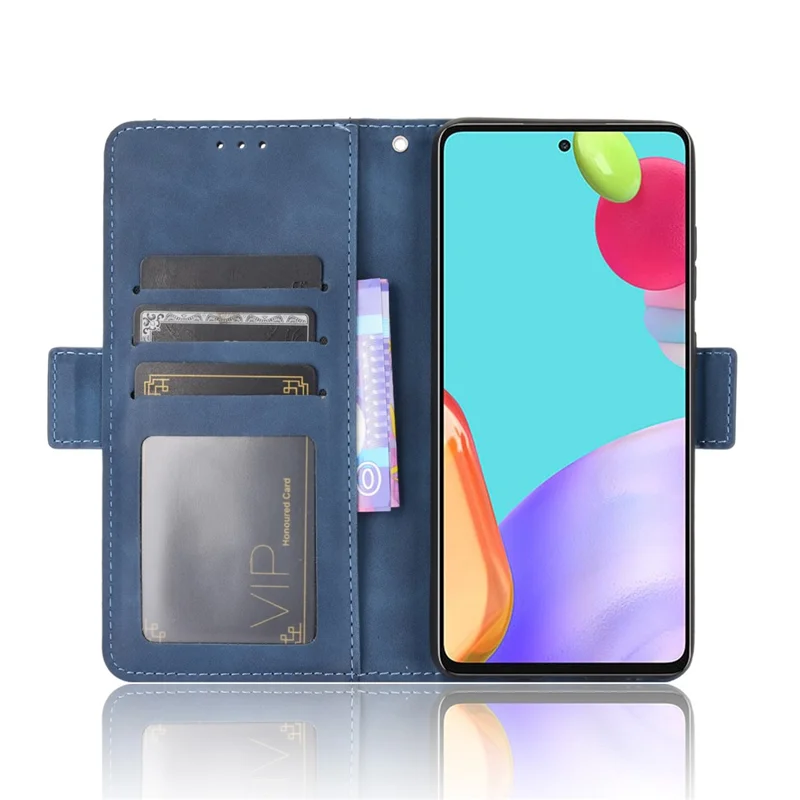 Multiple Card Slots Leather Wallet Protective Case for Samsung Galaxy A72 4G/5G Adjustable Stand Cover - Blue