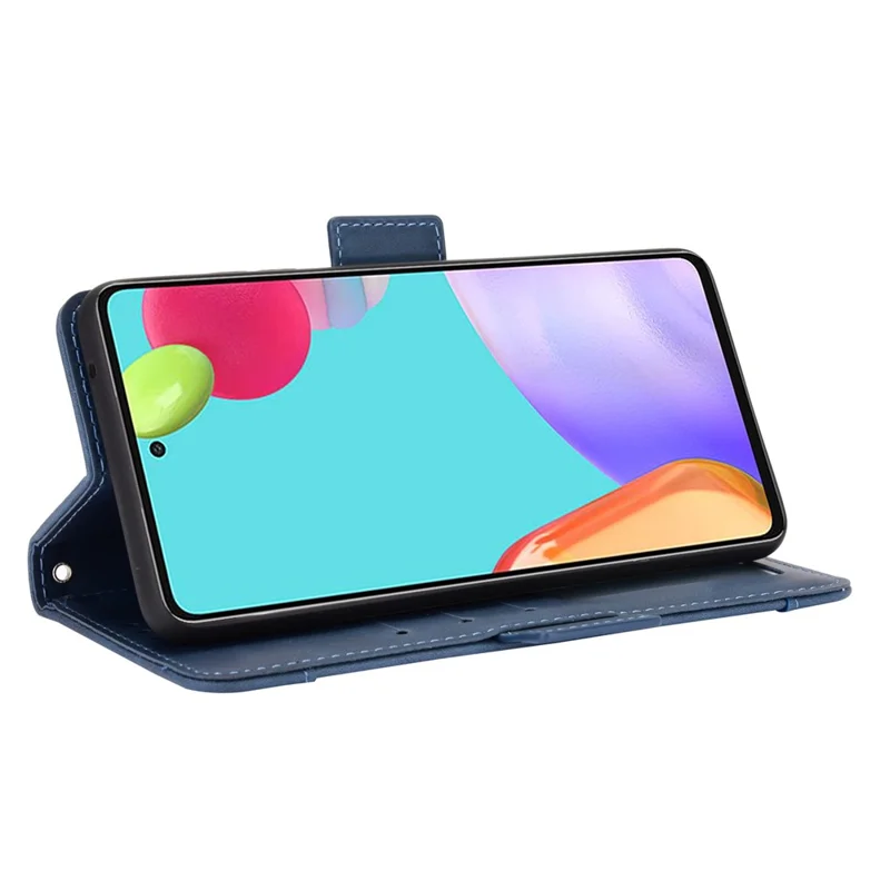 Multiple Card Slots Leather Wallet Protective Case for Samsung Galaxy A72 4G/5G Adjustable Stand Cover - Blue