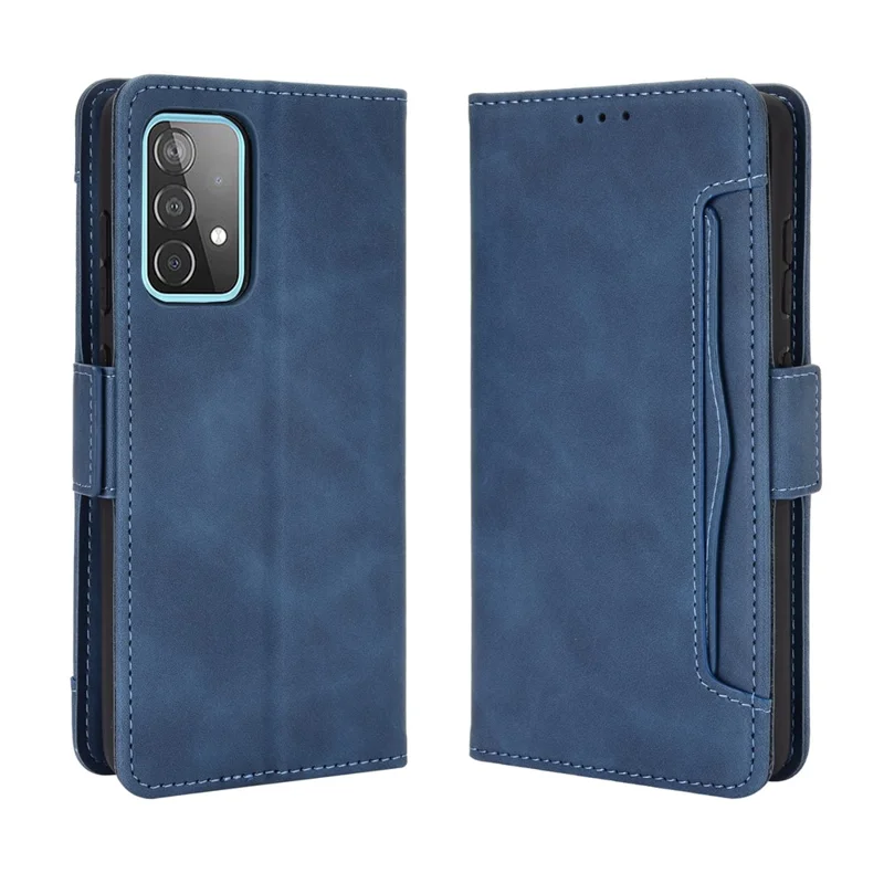 Multiple Card Slots Leather Wallet Protective Case for Samsung Galaxy A72 4G/5G Adjustable Stand Cover - Blue