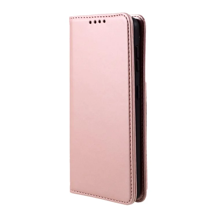 Funda de Cartera de Piel con Tacto de Silicona Líquida Autosorbente para Samsung Galaxy S21 4G/5G - Oro Rosa