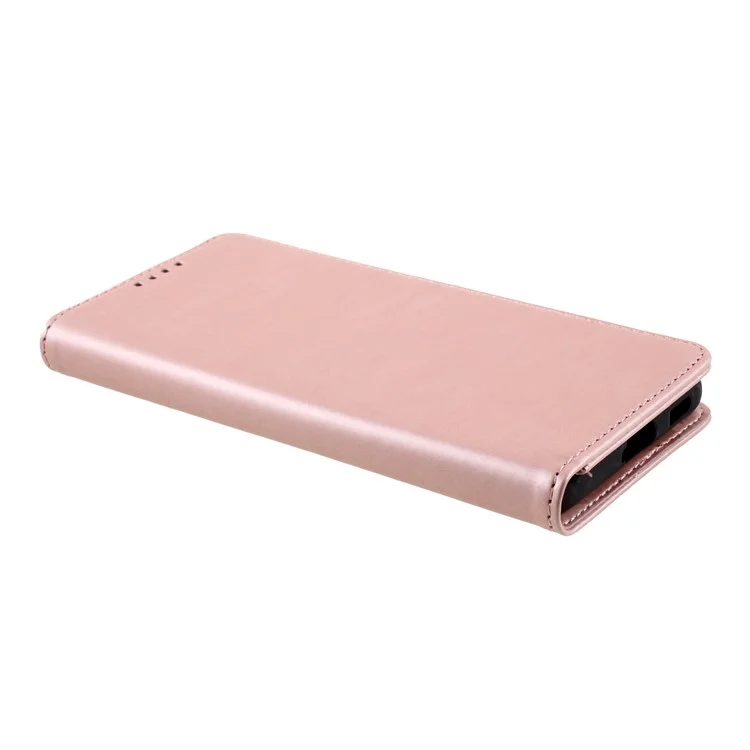 Funda de Cartera de Piel con Tacto de Silicona Líquida Autosorbente para Samsung Galaxy S21 4G/5G - Oro Rosa