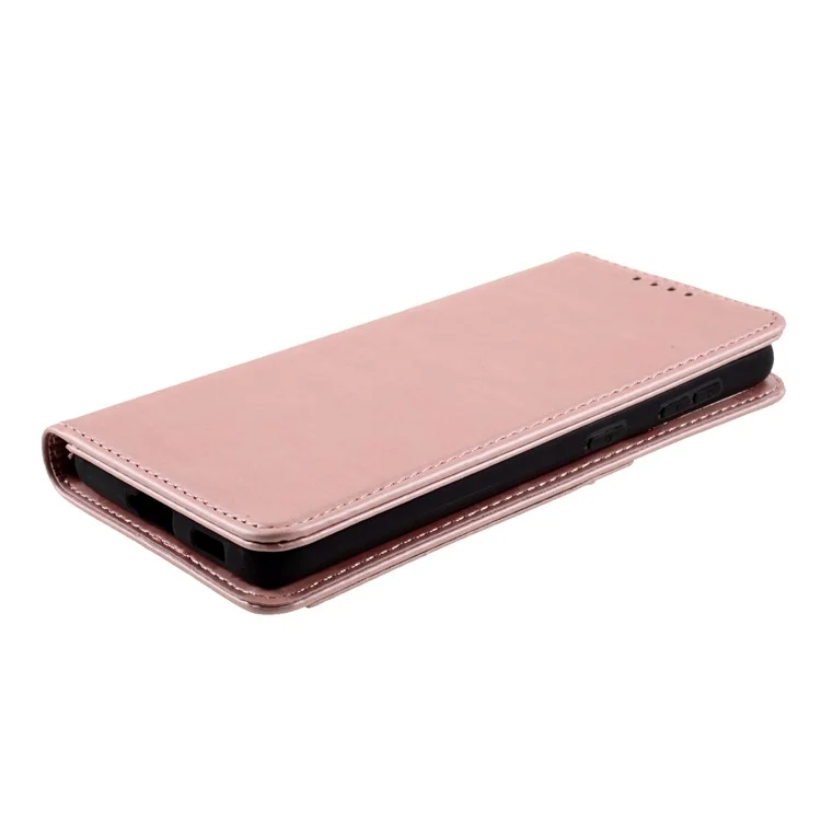 Funda de Cartera de Piel con Tacto de Silicona Líquida Autosorbente para Samsung Galaxy S21 4G/5G - Oro Rosa