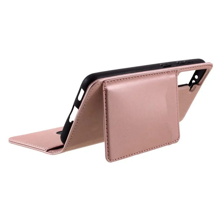 Funda de Cartera de Piel con Tacto de Silicona Líquida Autosorbente para Samsung Galaxy S21 4G/5G - Oro Rosa