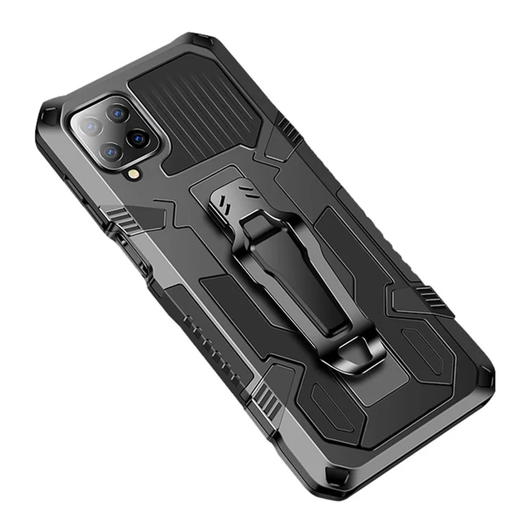 Funda de Portada Del Teléfono Móvil Híbrido Con Protector Con Kickstand y Back Clip Para Samsung Galaxy A12 - Negro