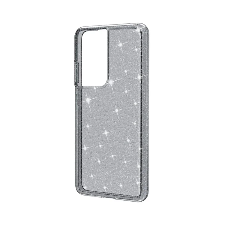 Glittery Powder Design Case for Samsung Galaxy S21 Ultra 5G PC+TPU Hybrid Phone Cover - Black