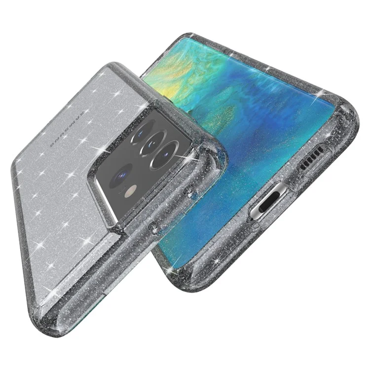 Glittery Powder Design Case for Samsung Galaxy S21 Ultra 5G PC+TPU Hybrid Phone Cover - Black