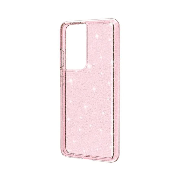 Capa de telefone híbrida PC+TPU com design em pó brilhante para Samsung Galaxy S21 Ultra 5G - Rosa