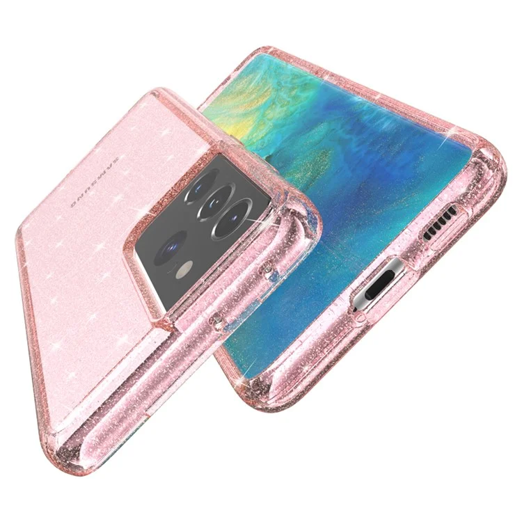Capa de telefone híbrida PC+TPU com design em pó brilhante para Samsung Galaxy S21 Ultra 5G - Rosa